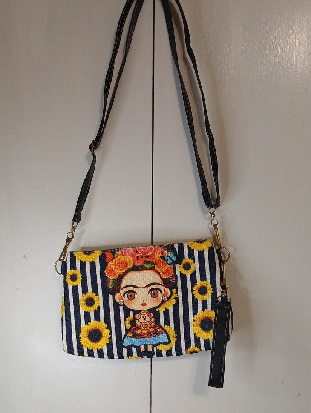 Frida Kahlo Sunflower Crossbody Bag - Navy & Yellow
